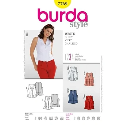 Image of Burda Ladies Sewing Pattern 7769 Gilet Waistcoats Sizes: 12 32