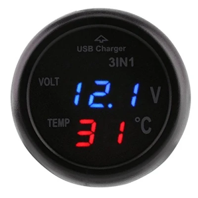 Image of Qiilu USB Cigarette Lighter Adapter, Car Truck 3in1 Dual LED Digital Display Voltmeter Thermometer Charger(Blue+Red)