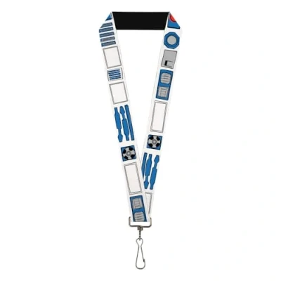 Image of Star Wars Lanyard, R2D2 Bounding Parts White Black Blue Gray Red, Elastic,