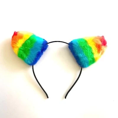 Image of Lizzy ANIMAL EARS BOW TAIL SET Costume Accessory Fancy Dress Party Kids Adults Headband (Rainbow Headband)