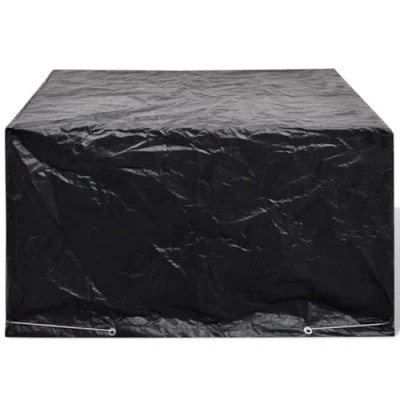 Image of vidaXL Black Garden Furniture Cover for 6 Person Poly Rattan Set Water, Tear and UV Resistant with Aluminium Eyelets Fastening Rope (172 x 113 73cm)
