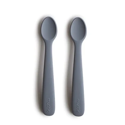 Image of Mushie Baby Feeding Spoons BPA Free Silicone 2 Pack Dishwasher Safe Durable Toddler Utensils Tradewinds