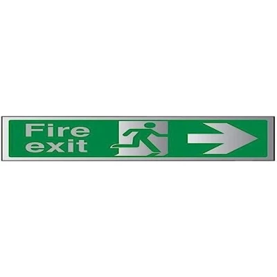 Image of V Safety Fire Exit Arrow Right Sign 300mm x 100mm 1.6mm Alu Rigid Plastic