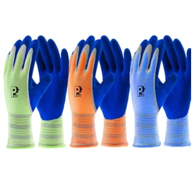Image of PROGANDA Gardening Gloves 3 Pairs for Men Women, Superior Grip Latex Double Coated Durable Work Gloves, Colourful Comfortable Breathable, Garden Construction Car Outdoor