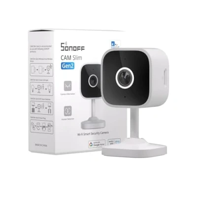 Image of SONOFF Indoor Home Security Camera With Human And Motion Detection, Pet Camera, Baby Monitor Audio&amp; Video, 1080P, Night Vision, Work Alexa&amp; Google Home, CAM Slim Gen2