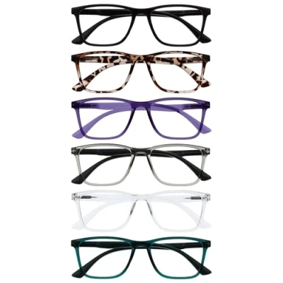 Image of OPULIZE NYX Blue Light Blocking Reading Glasses Anti Glare Computer Gaming 6 Pack UV and Eyestrain Protection Rectangular Frame Black Brown Purple Grey Clear Turquoise Men Women + 2.50