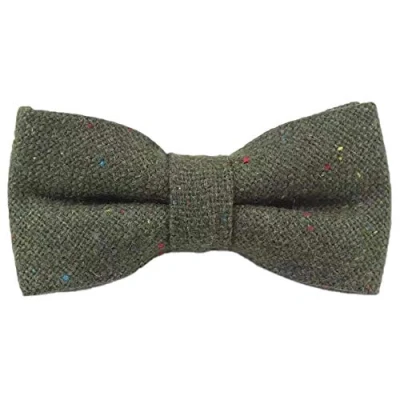 Image of Men&#039;s Luxury Pre Tied and Fully Adjustable Wool Bow Tie (Olive Green) suitable for formalwear, office, weddings, parties, grooms &amp; groomsmen outfits