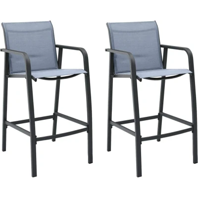 Image of vidaXL Garden Bar Chairs Set of 2 Textilene and Steel Patio Seating, Grey, Comfortable Outdoor Loungers, Easy Assembly