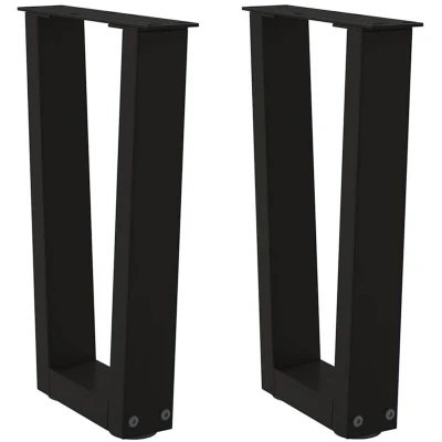 Image of vidaXL black steel v shaped table legs with adjustable feet for dining tables/desks 38x(42 43.3) cm