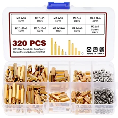 Image of Knpwer 320 Pcs M2.5 Male Female Hex Brass Spacer Standoff Screw Nut Assortment,Threaded Pillar PCB Motherboard Kit