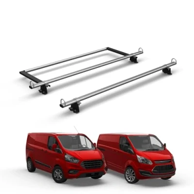 Image of Van Demon 2 Bar Roof Rack for Ford Transit Custom (2013 2023) [Only suitable GEN1 with Standard (H1) Roof] Steel Bars Rear Ladder Roller