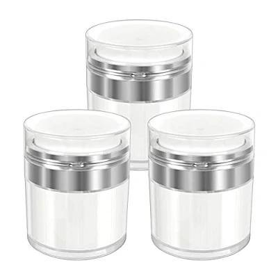 Image of Jubaopen 3PCS Vacuum Press Pump Bottle Travel Dispenser Empty Cosmetic Jars Acrylic Cream Container for and Home 50g(6.1x6.1x7.5cm, White)