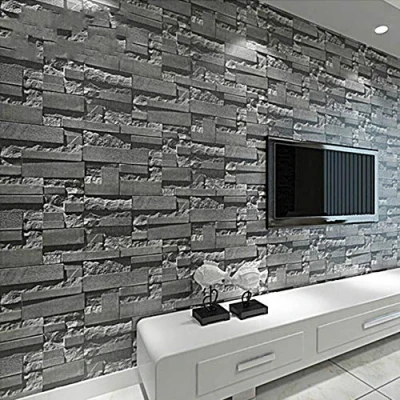 Image of Cllym 3D Slate Stone Brick Effect Washable Vinyl PVC Wall Paper Living Room Background Wallcovering Wallpaper Dark Grey,9.5mx53cm