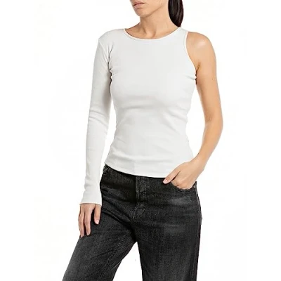 Image of REPLAY Adult W3027 Cotton Stretch Rib 2X1 T Shirt, Chalk 562, S