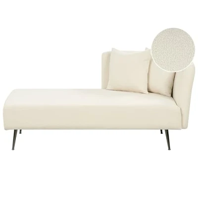 Image of Beliani Modern Right Hand Chaise Lounge Boucle Fabric Upholstery with Cushions Metal Legs White Riom