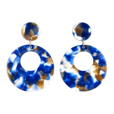 Image of Clip On Earrings Silver Plated Drop Earring With Blue Mix Acrylic Elica BL