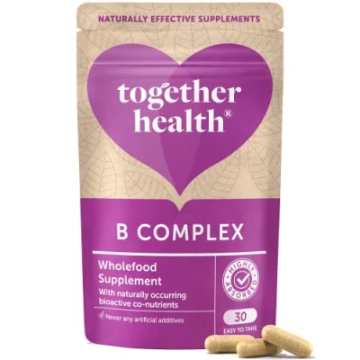 Image of B Vitamin Complex Together Health Whole Food Nutrients 8 Essential Vitamins C Vegan Friendly Made in The UK Pack of 2 60 Vegecaps