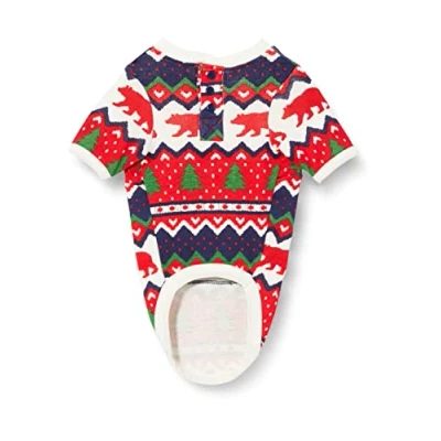 Image of Hatley Unisex Fair Isle Bear &amp; Moose Family Union Suits Pajama Set, Dog Suit Navy Isle, M UK
