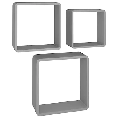 Image of vidaXL Wall Cube Shelves 3 pcs in Grey Durable MDF Shelf Set Modern Decorative Display and Storage Solution for Any Room