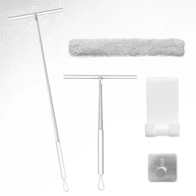 Image of LORESJOY 29.5 120 cm Shower Squeegee, Silicone Squeegee with Holder No Drilling Required Stainless Steel Core for Window Bathroom (White)