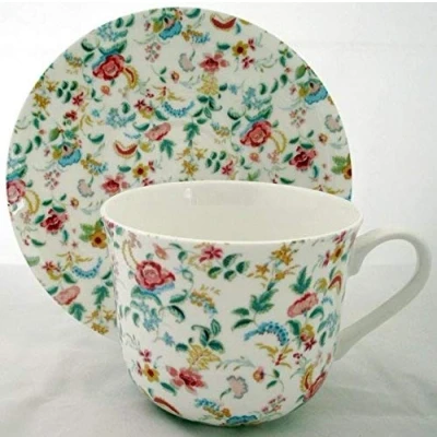 Image of Petite Bombay Breakfast Cup &amp; Saucer Fine Bone China Large Hand Decorated in The U.K. Free UK Delivery