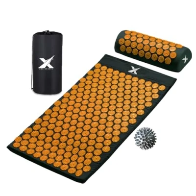 Image of XN8 Yoga Acupressure Mat Pillow Set Acupoint Acupuncture Reflexology for Massage Pain Relief Stress Reduction Therapy Relaxation with Carrying Bag and Strap(Black/Orange)