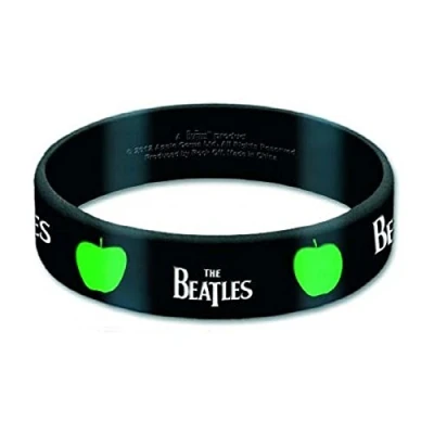Image of The Beatles Wristband Drop T band logo Official Apple black Rubber One Size