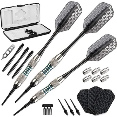 Image of Viper Bobcat Adjustable Weight Soft Tip Darts with Storage/Travel Case: Nickel Silver Plated, Light Blue Rings, 16 19 Grams