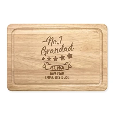 Image of Personalised Chopping Board Grandad Dad No.1 5 Stars Any Name Wooden Meat Serving Custom