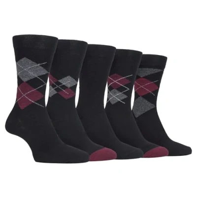 Image of Farah 5 Pack Mens Thin Breathable Classic Patterned Soft Top Office Cotton Dress Socks (6 11 uk, CS190BLKBER (Argyle))