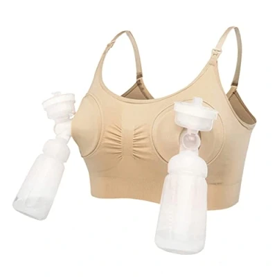Image of LEAPOVER Women Hands Free Breast Pump Feeding Pumping Bra Maternity Adjustable Nursing (Skin XL)