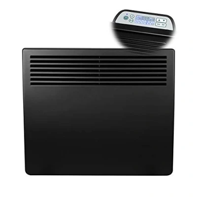 Image of Devola 1000W watt Electric Panel Heater Low Energy Wall Radiator, Eco Warm Efficient Convector, Free Standing or Floor Stand, Adjustable Thermostat with Programmable Timer,DVM10B Black