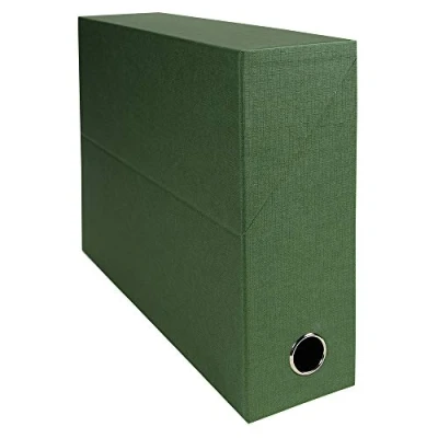 Image of Exacompta Ref 89523E Canvas Transfer Box 250 x 330mm in Size, Suitable for Storing A4 Documents, 90mm Spine, Metal Finger Hole, Spine Label Green