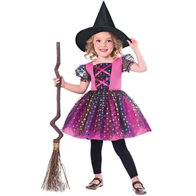 Image of amscan 9903406 Child Girls Rainbow Witch Jumpsuit Boys Halloween Fancy Dress Costume Age: 3 4 Years