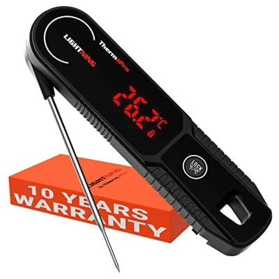 Image of ThermoPro Lightning One Second Instant Read Meat Thermometer, Calibratable Kitchen Food Thermometer with Ambidextrous Display, Waterproof Cooking for Oil Deep Fry Smoker BBQ Grill