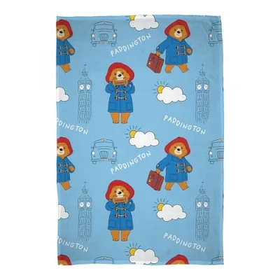 Image of Paddington Bear Officially Licensed Fleece Blanket Skyline London Design Super Soft Warm Throw Perfect For Kids Bedrooms, Camping &amp; Sleepovers Size 100 x 150cm Blue