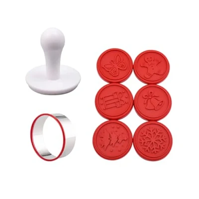 Image of Christmas Cookie Cutter Set Stamps 6 Silicone Stamp Biscuit for DIY Kitchen Baking