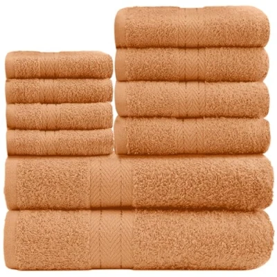 Image of GC GAVENO CAVAILIA 10 Piece Towel Bale Set Quick Drying Cotton Highly Absorbent 450 GSM Peach Towels Bathroom 4x Face Hand 2x Bath