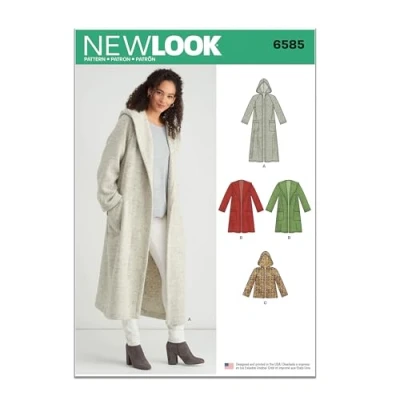 Image of New Look UN6585ANew Pattern 6585 Misses&#039; Coat with HoodA (XS S M L XL), Paper, White