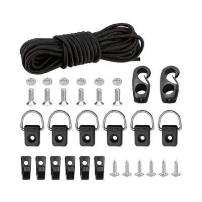 Image of Kayak Deck Rigging Kit, 8 Feet Bungee Cord Expanded Kit D Ring J Hooks with Screws for Boat Canoe