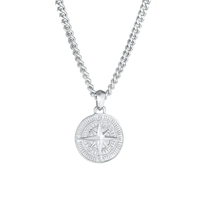Image of Kuzzoi 0104780921_50 Men&#039;s Silver Necklace with Compass Pendant (34 mm), 925 Sterling Silver, Maritime Curb Chain, Pendant, Handmade, Length 50 or 60 cm,