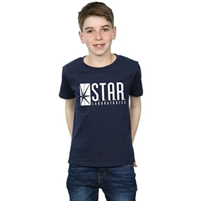 Image of DC Comics Boys The Flash Star Labs T Shirt 5 6 Years Navy Blue