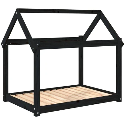 Image of vidaXL Dog Bed, Solid Pinewood, Rustic Look, Sturdy and Stable, Easy Assembly, Classic Black Finish, Spacious 101x70x90 cm