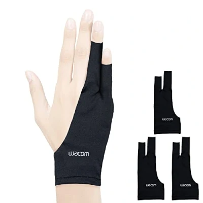 Image of Wacom Drawing Glove, Two Finger Artist Glove for Tablet Pen Display, 90% Recycled Material, eco Friendly, one Size (3 Pack), Black