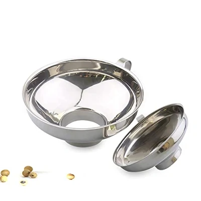 Image of Alnicov Canning Funnel,2 Pack Stainless Steel Wide Mouth Funnel with Handle for and Regular Mason Jars Transferring Liquid Dry Ingredients(Small+Large)
