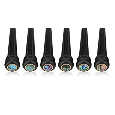 Image of 6Pcs Folk Guitar Bridge Pins, Ebony Pins With Abalone Shell for 6 String Acoustic Guitars Accessories