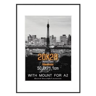 Image of Hesmor Picture Frames 50cm x 70cm Frame Aluminum Acrylic in Black, 20 28 inch Size Photo with Clear Plexiglass for Wall Mounting, Single Poster Mat A2