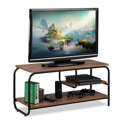 Image of Relaxdays TV Stand, Industrial Design, Entertainment Station, Storage for CDs &amp; DVDs, HxWxD 43x90x35 cm, Brown,Black, 43 x 90 35 cm