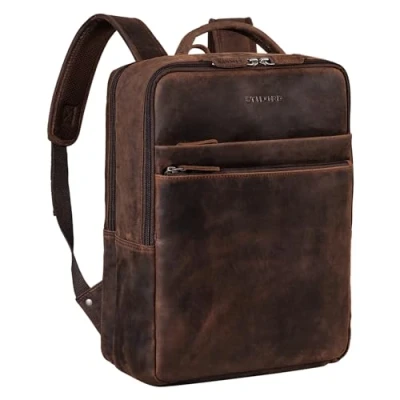 Image of STILORD &#039;Brooklyn&#039; Large Leather Laptop Backpack XL Business Rucksack for 15.6 inch Laptops Commuter Bakpack Vintage Work Bag in Genuine Leather, Colour:Zamora Brown
