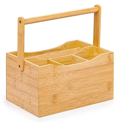 Image of woodluv Cutlery Caddy Utensil Holder, 4 Compartments for Storage Condiments Organiser
